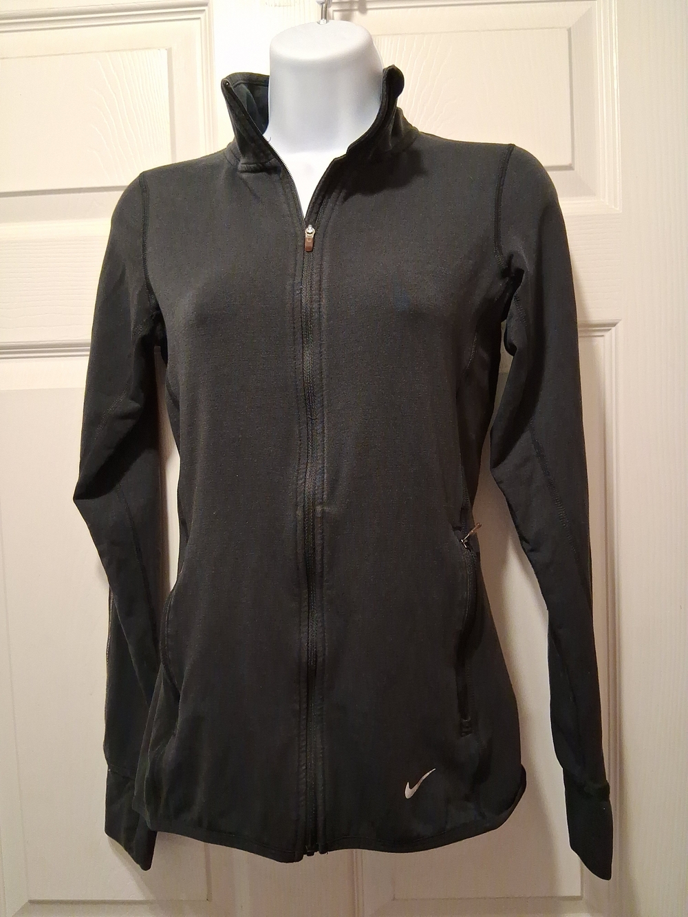 Nike Dri Fit Running Women's Black Full-Zip Performance Jacket with Swoosh XS